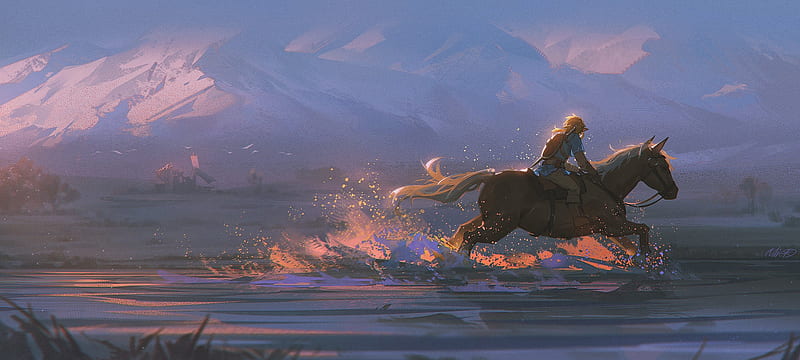 the legend of zelda, link, horse, running, water splash, Games, HD wallpaper