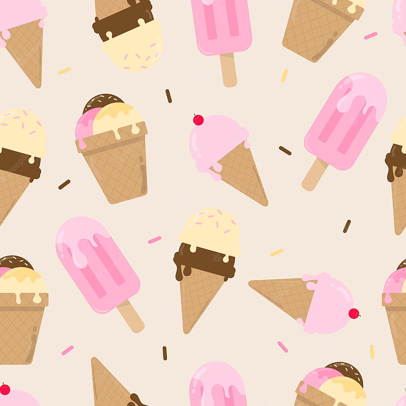 Premium Vector. Hand drawn of classic ice cream seamless pattern summer pattern background flat vector design, Cute Pink Ice Cream, HD phone wallpaper