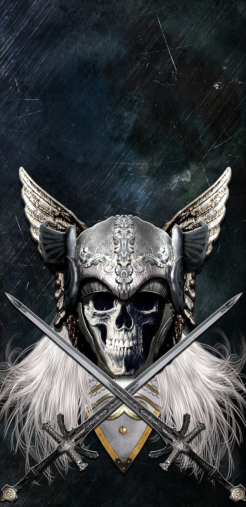 Valkyrie Skull, black, cool, helmet, skulls, sword, warriors, HD phone wallpaper