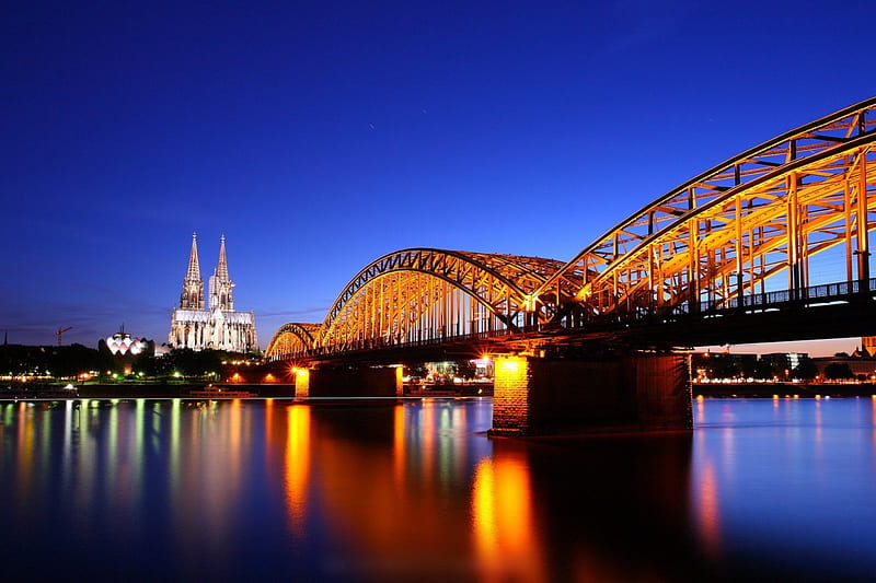 Cologne, Germany, rhine, water, dome, river, reflections, HD wallpaper