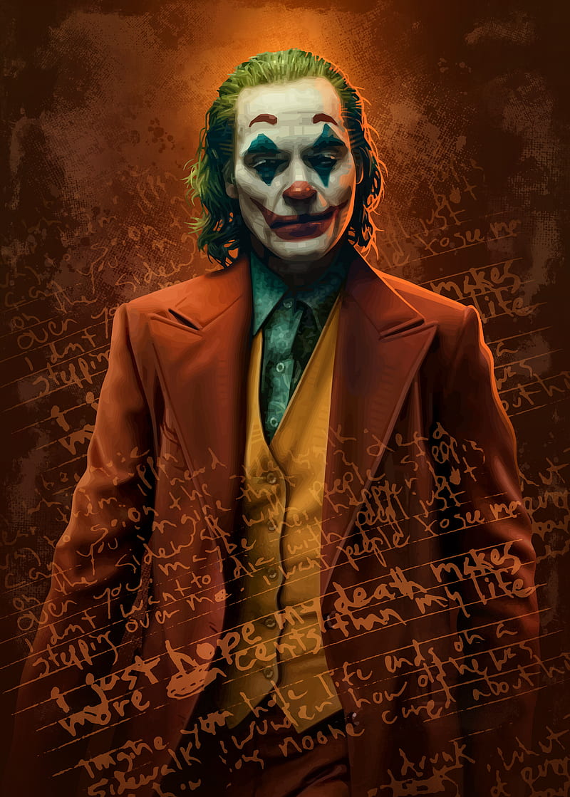 Joker, costume, movie, orange, words, HD phone wallpaper