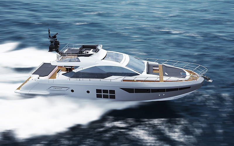 Azimut Yacht, luxury yacht, 3d yacht, sea, white yacht, luxury ships, HD wallpaper