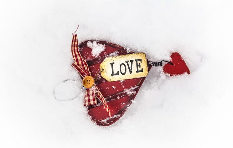 Love, valentines day, with love, snow, heart, winter time, snowy, winter, HD wallpaper