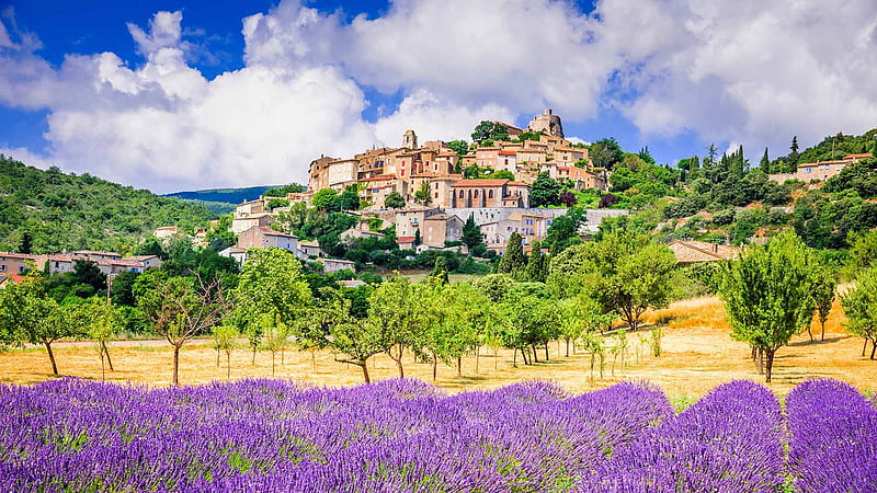Man Made, Village, France, Lavender, Plantation, Provence, Simiane-la-Rotonde, HD wallpaper
