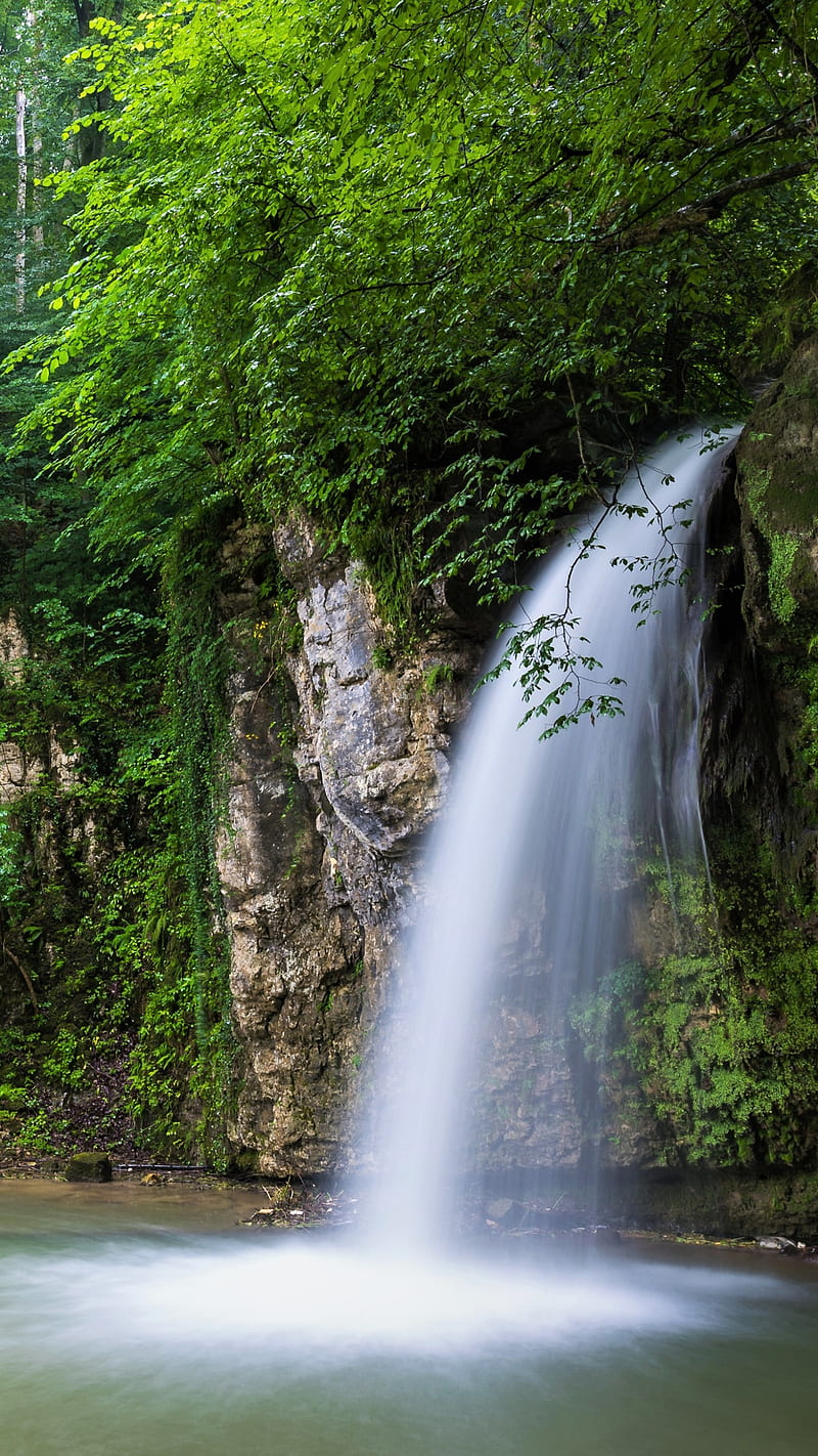 Waterfall , greenery, earth, nature, HD phone wallpaper