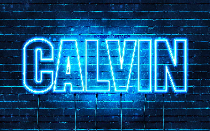 Calvin with names, horizontal text, Calvin name, blue neon lights, with Calvin name, HD wallpaper