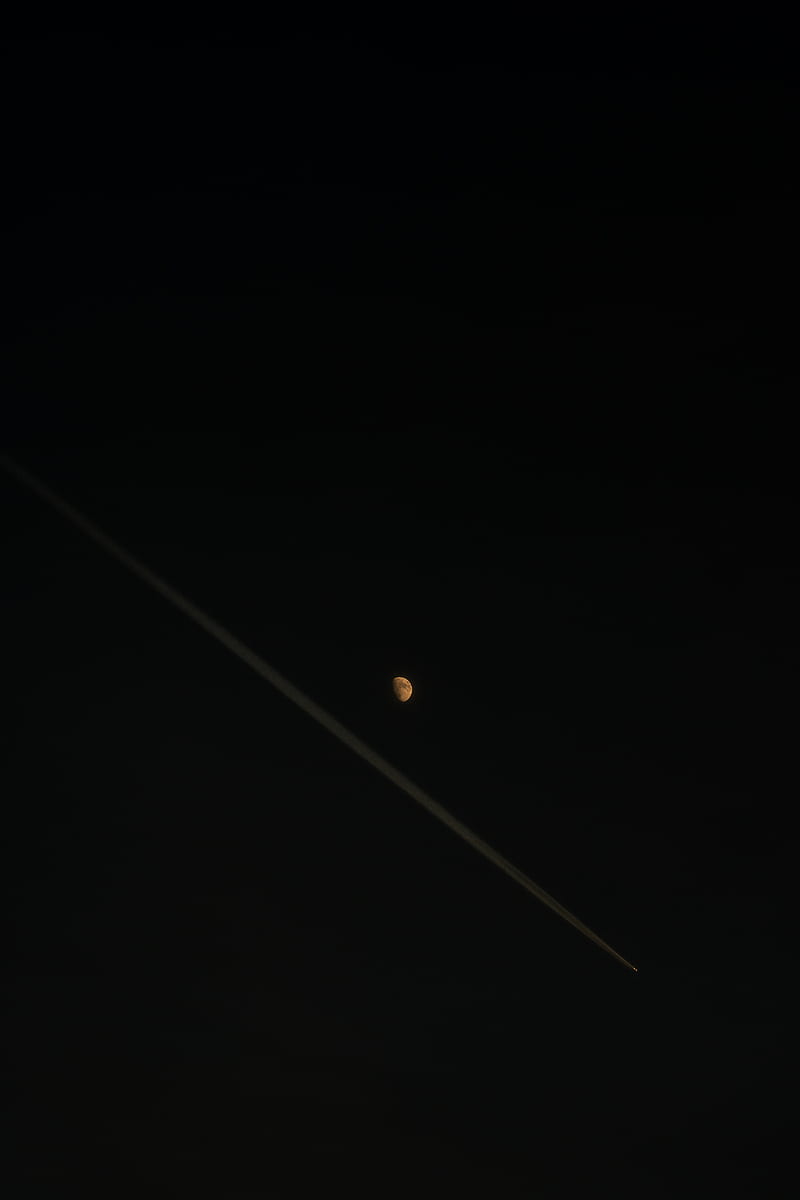 moon, airplane, sky, black, HD phone wallpaper