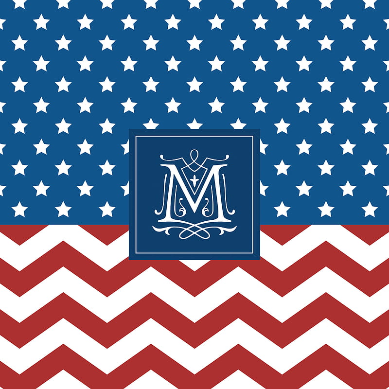 American M, blue, chevron, letter m, patriot, red, stars, stripes, white, HD phone wallpaper