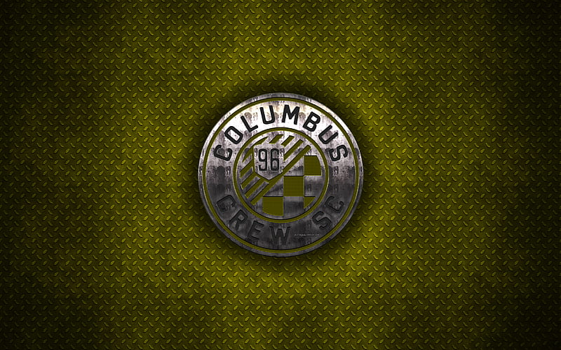 Columbus Crew SC metal logo, creative art, American soccer club, MLS, emblem, yellow metal background, Columbus, Ohio, USA, football, Major League Soccer, Columbus Crew, HD wallpaper