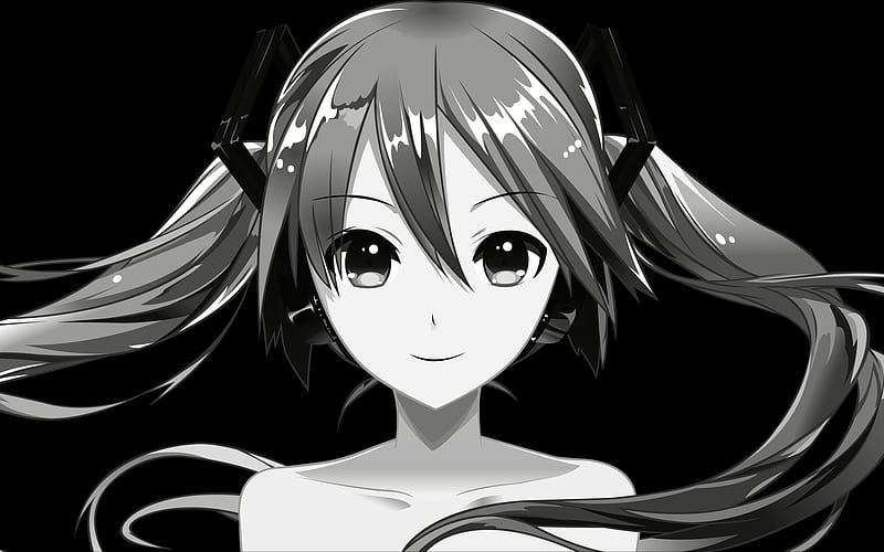 Hatsune Miku, monochrome, artwork, Vocaloid, minimal, Miku Hatsune, manga, HD wallpaper
