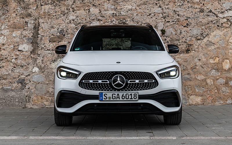 Mercedes-Benz GLA-Class, 2020, AMG Line, front view, exterior, new white GLA, german cars, Mercedes, HD wallpaper