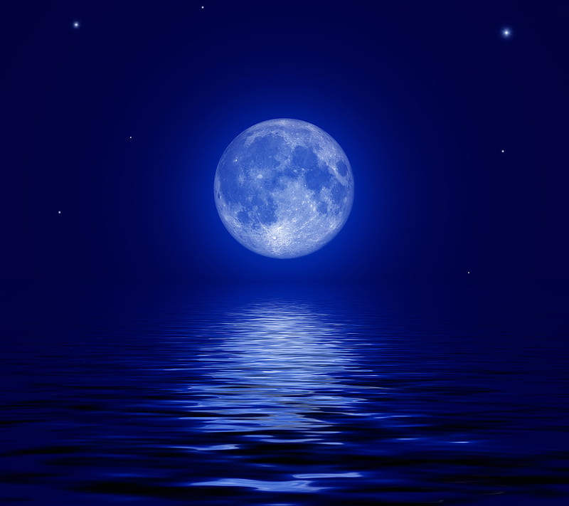 The Moon, lunar, moon, night, ocean, sea, HD wallpaper