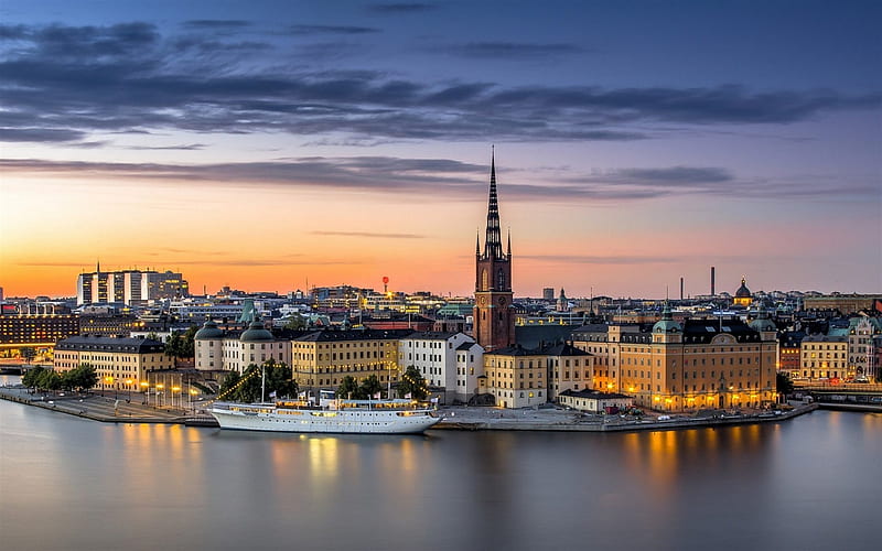 Stockholm, sunset, Old Town, cityscapes, Sweden, HD wallpaper