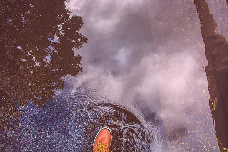 puddle, foot, boot, reflection, water, HD wallpaper