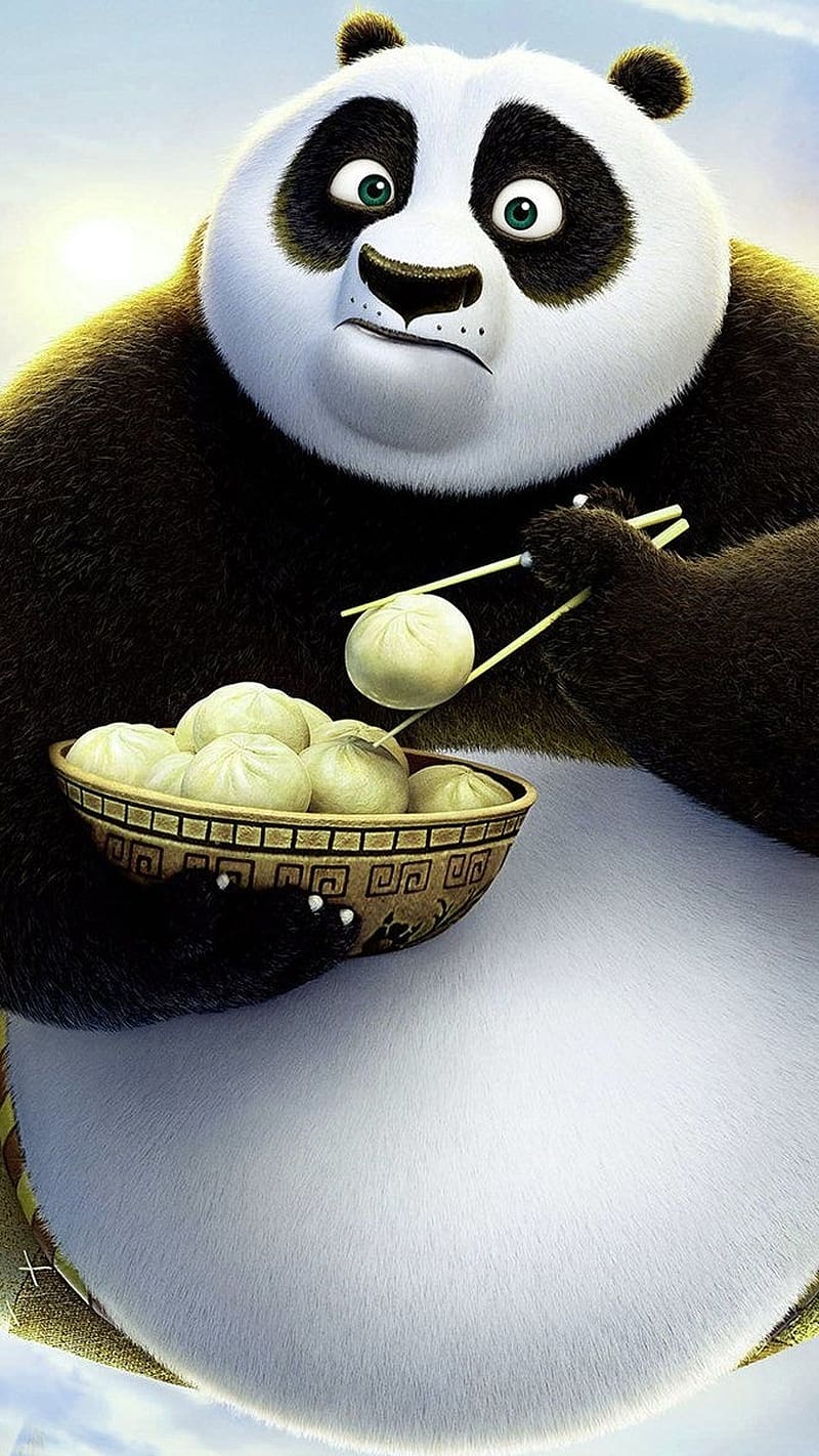 Kung Fu Panda With Dumplings, kung fu panda, dumplings, animated, panda, HD phone wallpaper