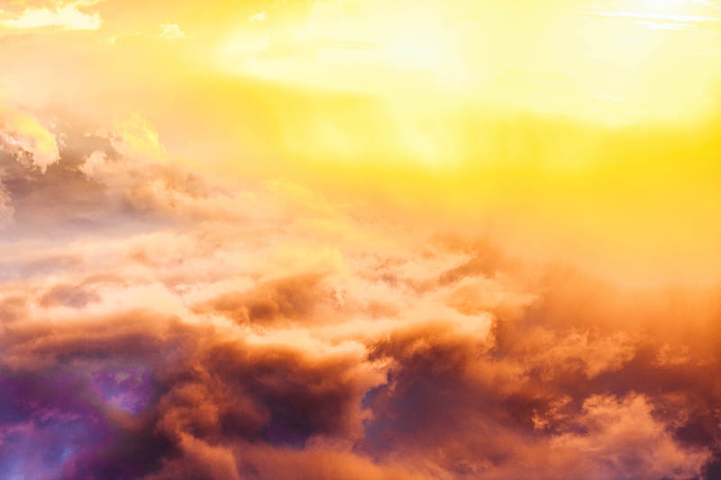 Nuvens, amarelo, ceu, coloridas, laranja, marrom, roxo, HD wallpaper