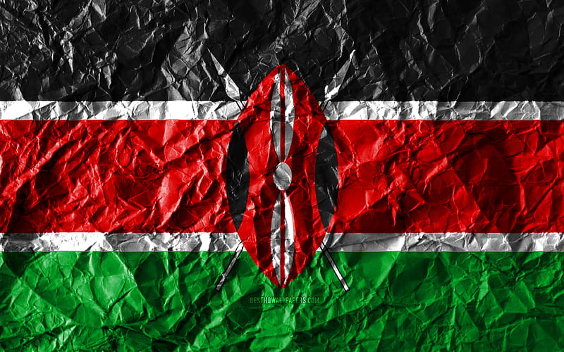Kenyan flag crumpled paper, African countries, creative, Flag of Kenya, national symbols, Africa, Kenya 3D flag, Kenya, HD wallpaper