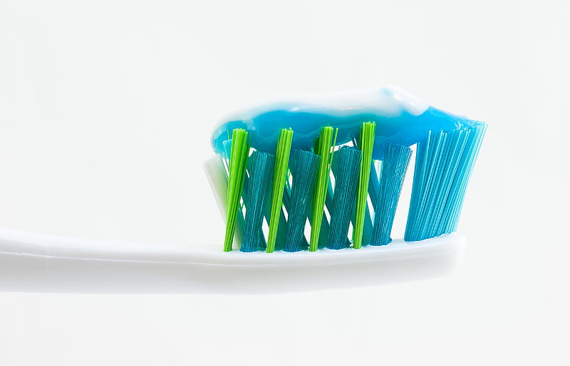 white, blue, and green toothbrush with blue toothpaste, HD wallpaper
