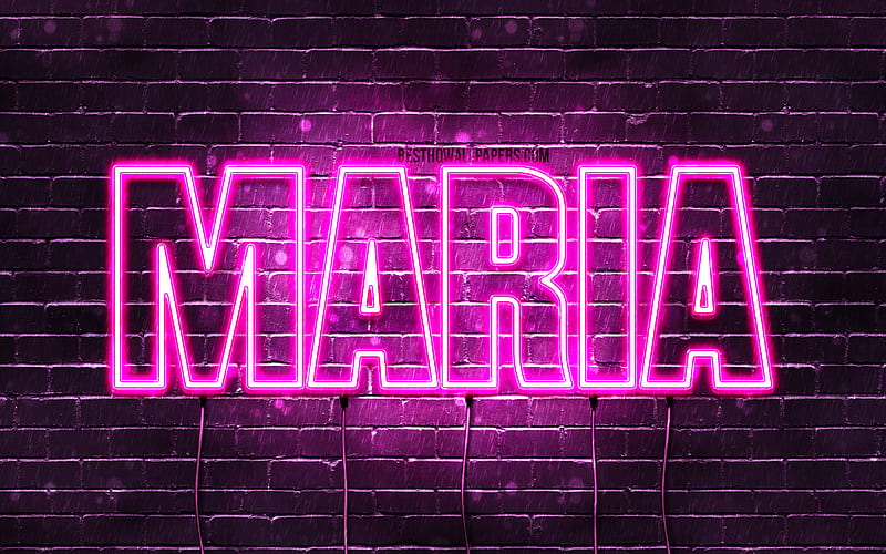 Maria with names, female names, Maria name, purple neon lights, horizontal text, with Maria name, HD wallpaper