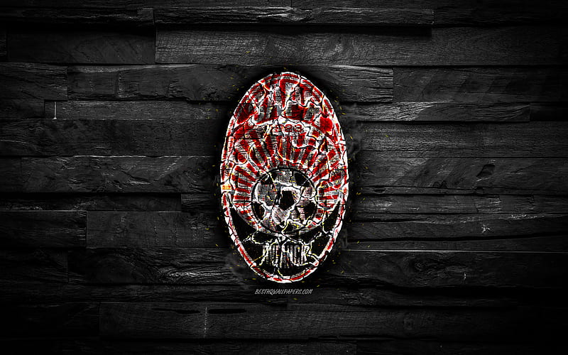Zorya Luhansk FC, burning logo, Ukrainian Premier League, black wooden background, ukrainian football club, UPL, Zorya Luhansk, grunge, football, soccer, Zorya Luhansk logo, Ukraine, HD wallpaper
