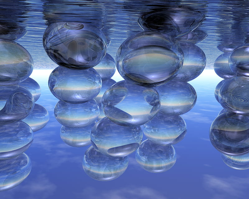 Floating Bubbles, round, air, bubbles, floating, spheres, blue, HD wallpaper
