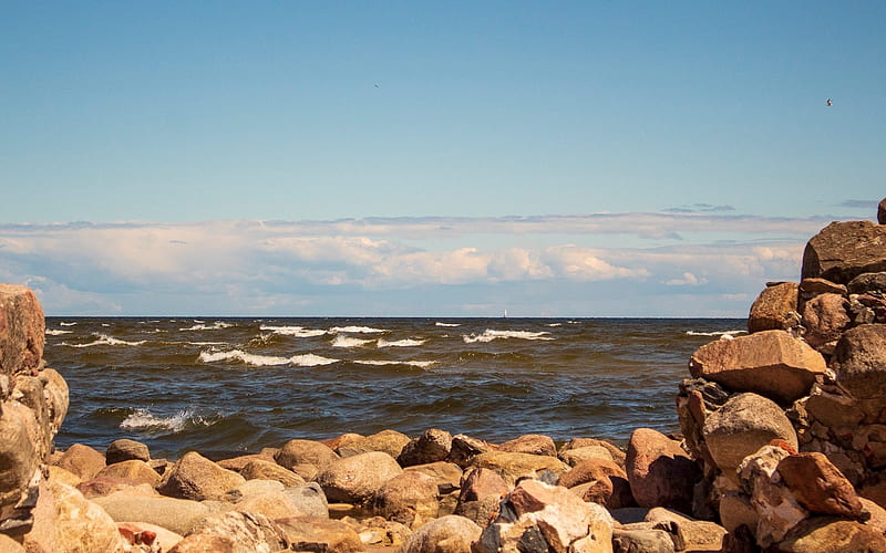 Baltic Sea by Kolka, Latvia, rocks, Latvia, sea, coast, HD wallpaper