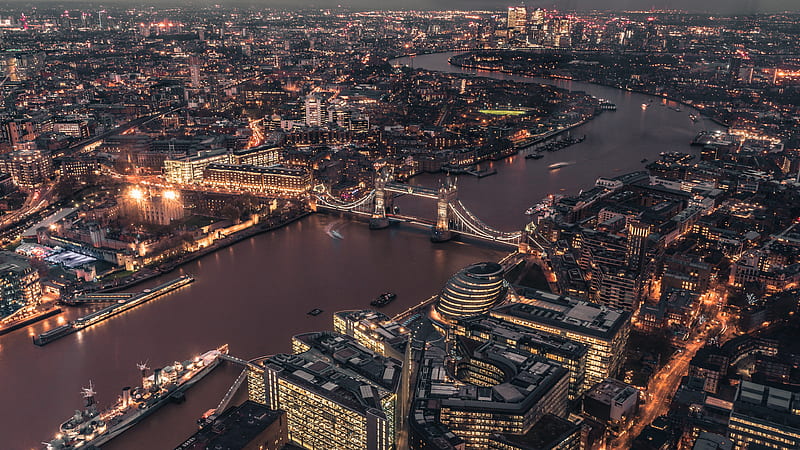 London, bridge, britain, city, england, lights, night, river, HD wallpaper