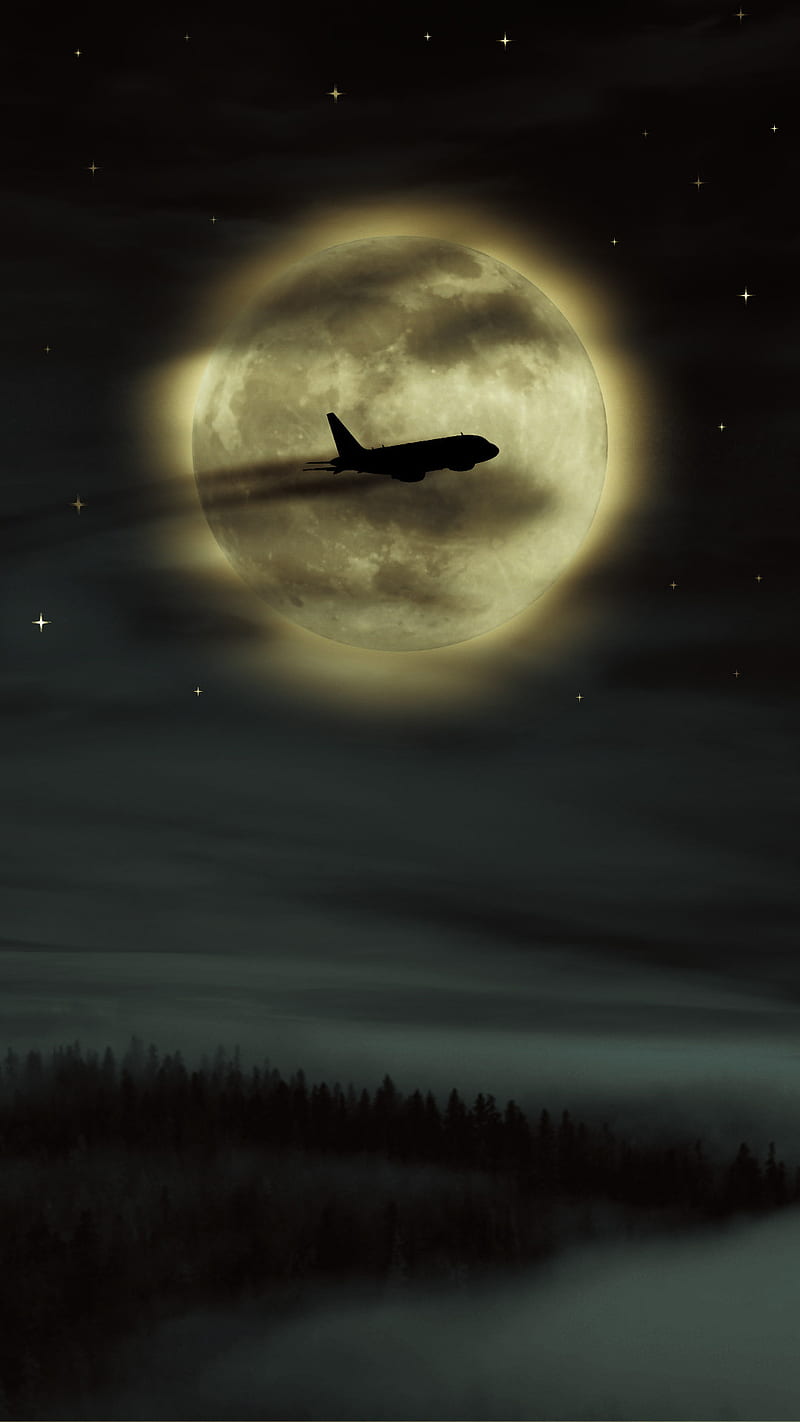 Moon, aircraft, airplane, desenho, jets, my design, plane, planes, HD phone wallpaper