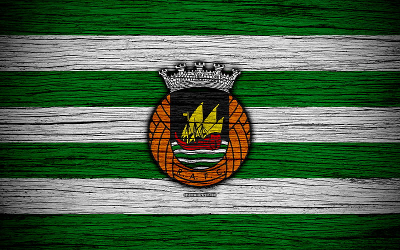Rio Ave Portugal, Primeira Liga, soccer, wooden texture, Rio Ave FC, football club, logo, FC Rio Ave, HD wallpaper