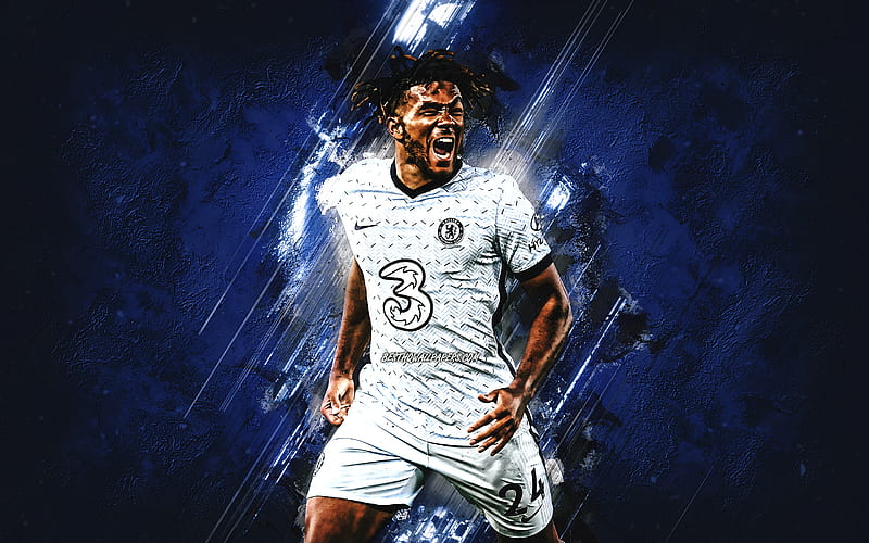 Reece James, english football player, Chelsea FC, defender, portrait, blue stone background, HD wallpaper