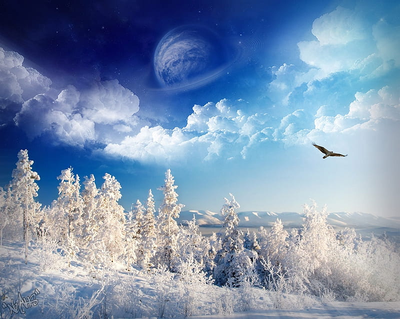 winter land, view, time, place, silver, winter, mountain, lost, nature, island, HD wallpaper