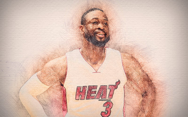 Dwyane Wade artwork, basketball stars, Miami Heat, NBA, basketball, drawing Dwyane Wade, HD wallpaper
