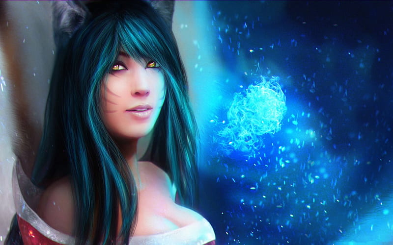 ahri and girl with blue hair