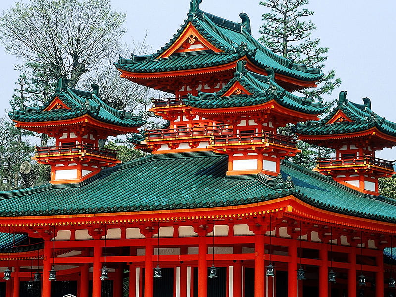 Japan - Kyoto - The Heian Jingu Shrine , japan, kyoto, ecclesiastical building, shrine, religious, heian jingu, reliquary, HD wallpaper