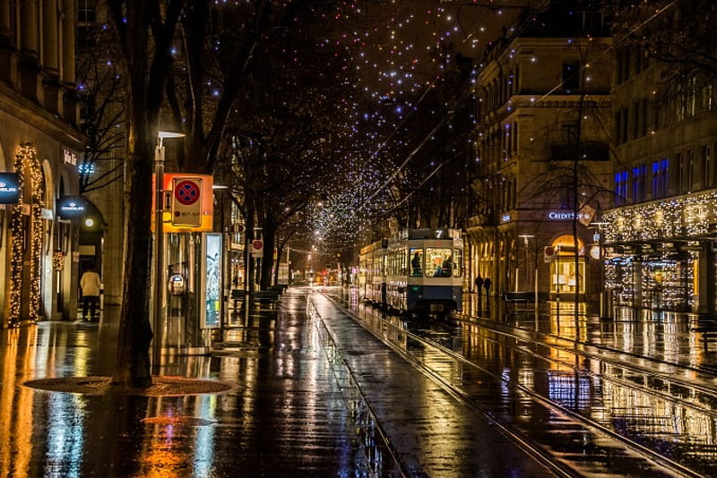 Night Walk, city, city lights, nature, walk, rain, road, lights, rainy, HD wallpaper