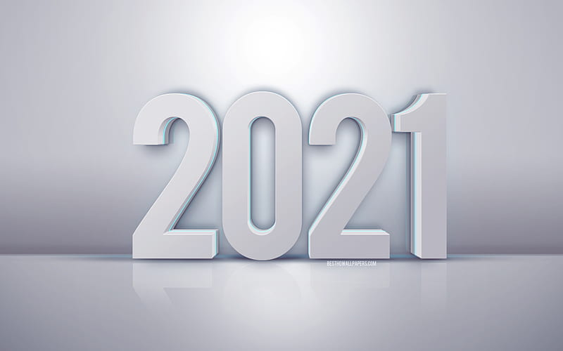2021 New Year, white 3D letters, White 2021 background, 2021 3D art, white 3D 2021 background, Happy New Year 2021, 2021 concepts, HD wallpaper