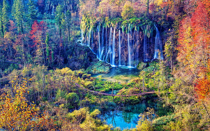 Plitvice Lakes National Park, autumn, beautiful nature, waterfalls, R, Croatian landmarks, Europe, Croatia, HD wallpaper