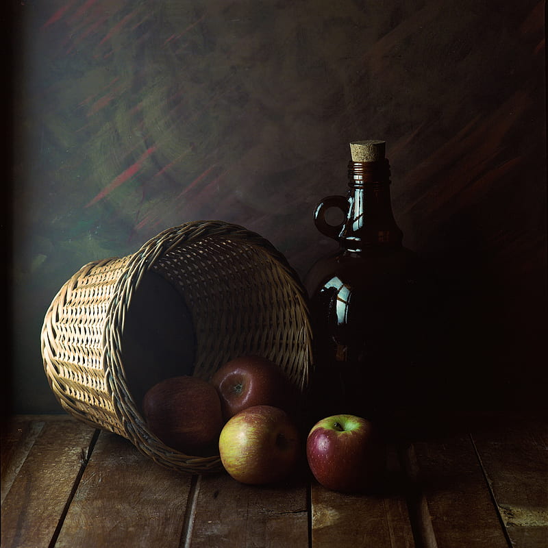 food, fruit, bottles, baskets, apples, still life, HD phone wallpaper
