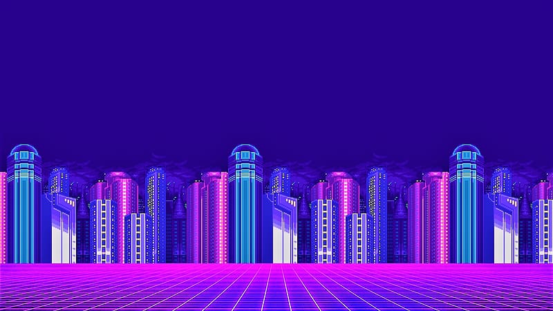 City, Building, Neon, Colorful, Artistic, Pixel Art, HD wallpaper