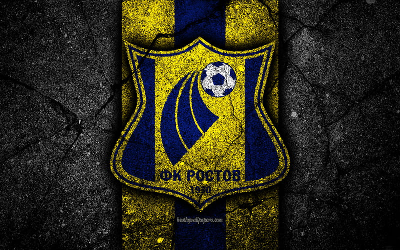 Rostov FC logo, Russian Premier League, black stone, football club, Russia, Rostov, asphalt texture, soccer, football, FC Rostov, HD wallpaper
