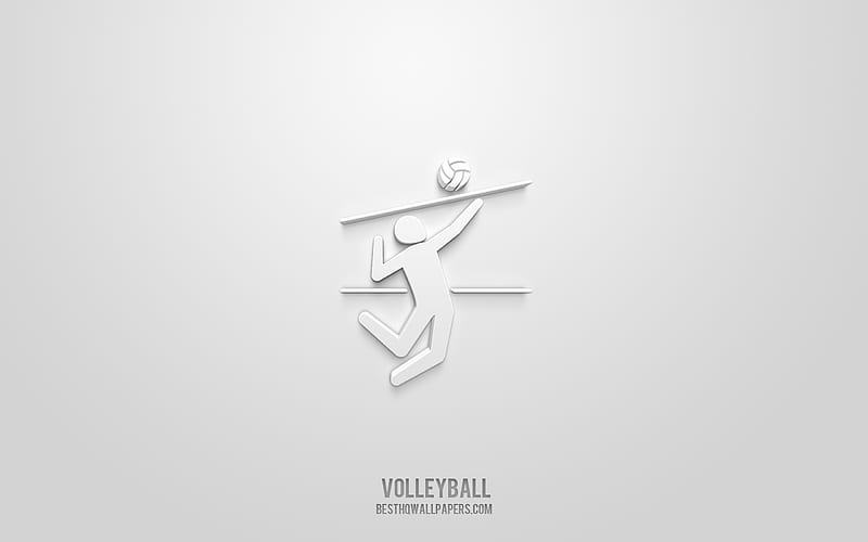Volleyball 3d icon, white background, 3d symbols, Volleyball, creative 3d art, 3d icons, Volleyball sign, Sports 3d icons, HD wallpaper