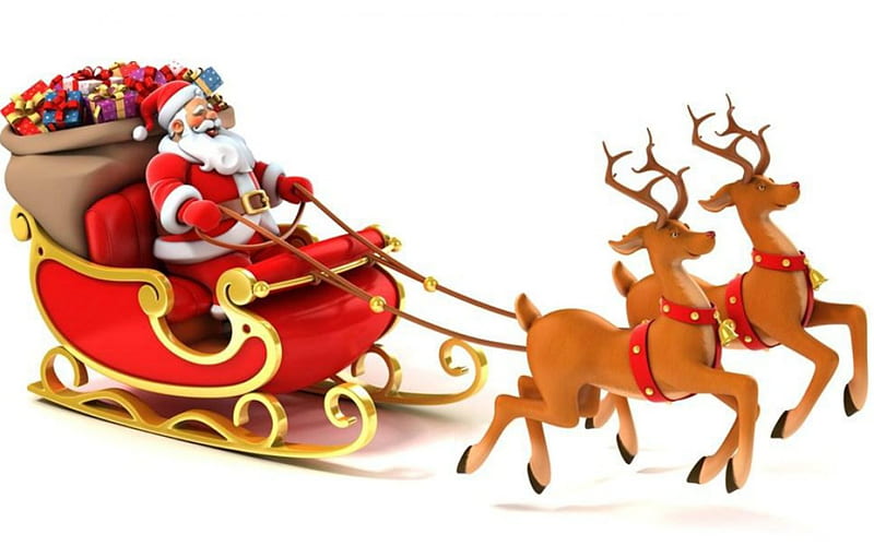 Merry Christmas, Christmas, sleigh, reindeer, Santa, HD wallpaper