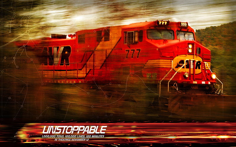 unstoppable, tree, locomotive, train, HD wallpaper