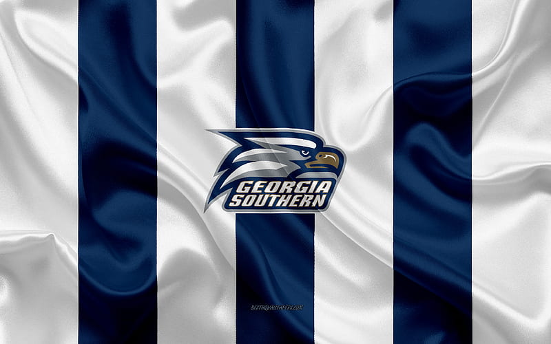 Georgia Southern Eagles, American football team, emblem, silk flag, blue and white silk texture, NCAA, Georgia Southern Eagles logo, Statesboro, Georgia, USA, American football, HD wallpaper