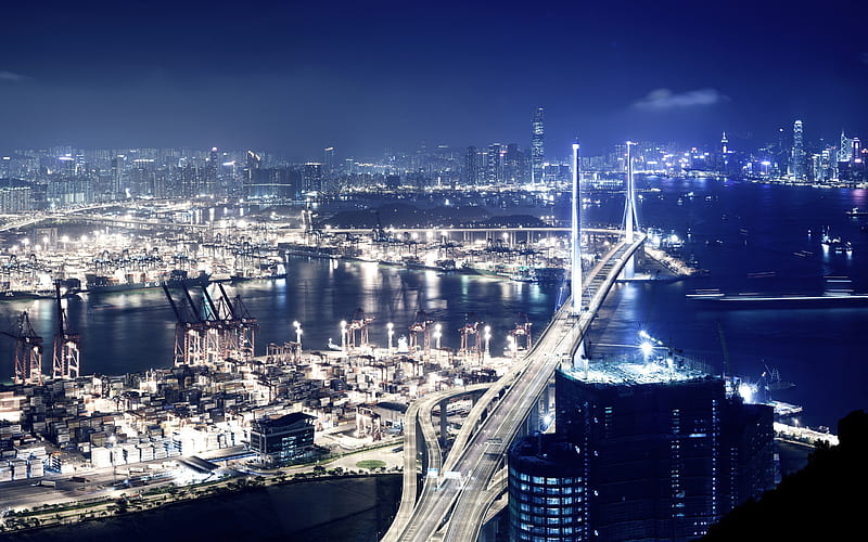 panoramic view of hong kong at night-the city landscape graphy, HD wallpaper