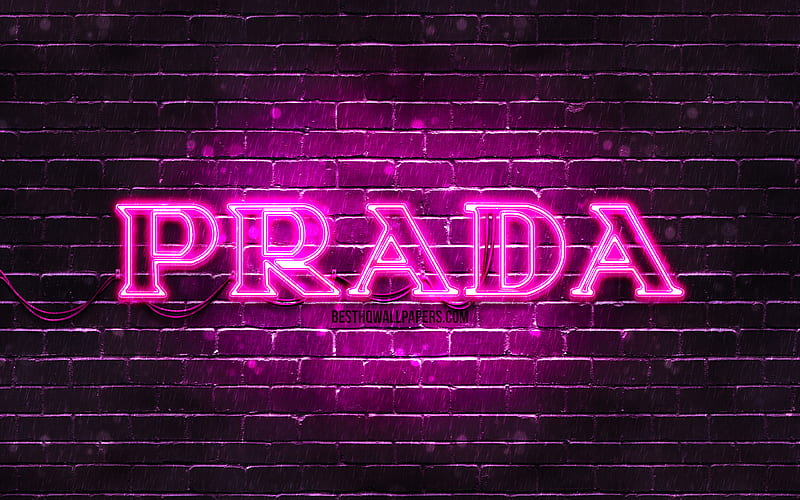 Prada purple logo purple brickwall, Prada logo, fashion brands, Prada neon logo, Prada, HD wallpaper
