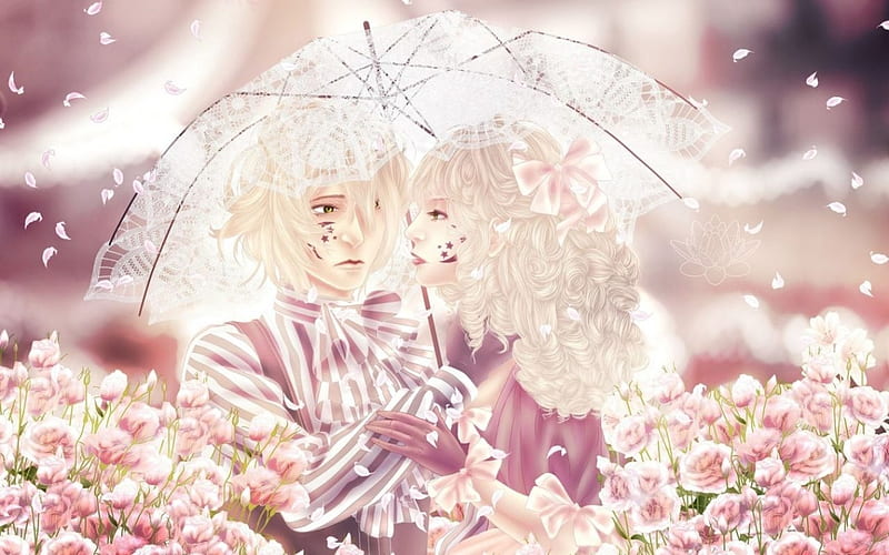 Lovers under the umbrella, Love, Couple, Anime, Umbrella, Rose, HD wallpaper Lovers under the umbrella, Love, Couple, Anime, Umbrella, Rose, HD wallpaper
