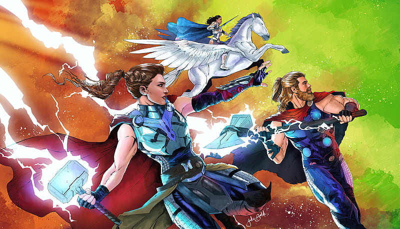 Male and Female Thor with Valkyrie, HD wallpaper
