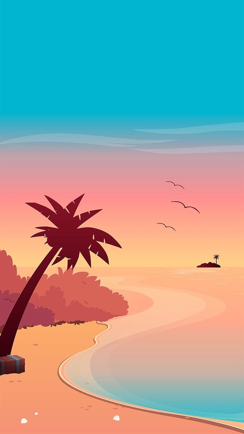 Simple Iphone, Beach Animated, coconut tree, HD phone wallpaper