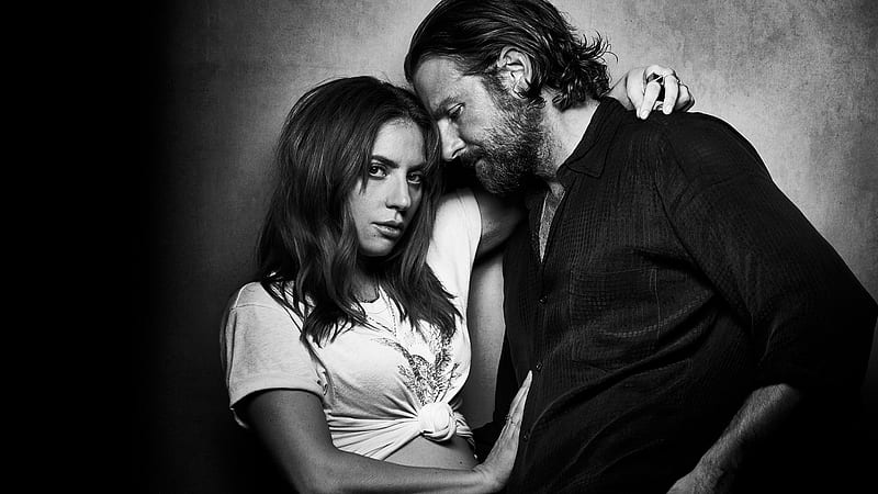 A Star Is Born (2018), a star is born, Bradley Cooper, actor, poster, Lady Gaga, movie, black, man, singer, bw, girl, actress, white, HD wallpaper